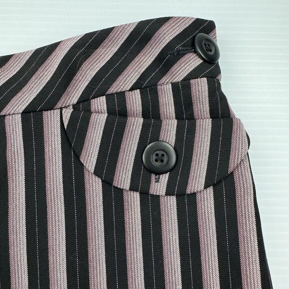 Ann Taylor Loft Skirt 8 Black Purple Stripe Button Detail Pleated Front Lined - Picture 2 of 10